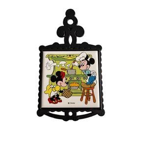 Vintage Disney Mickey Minnie Mouse Kitchen Trivet Tile Japan Cooking Baking Pie